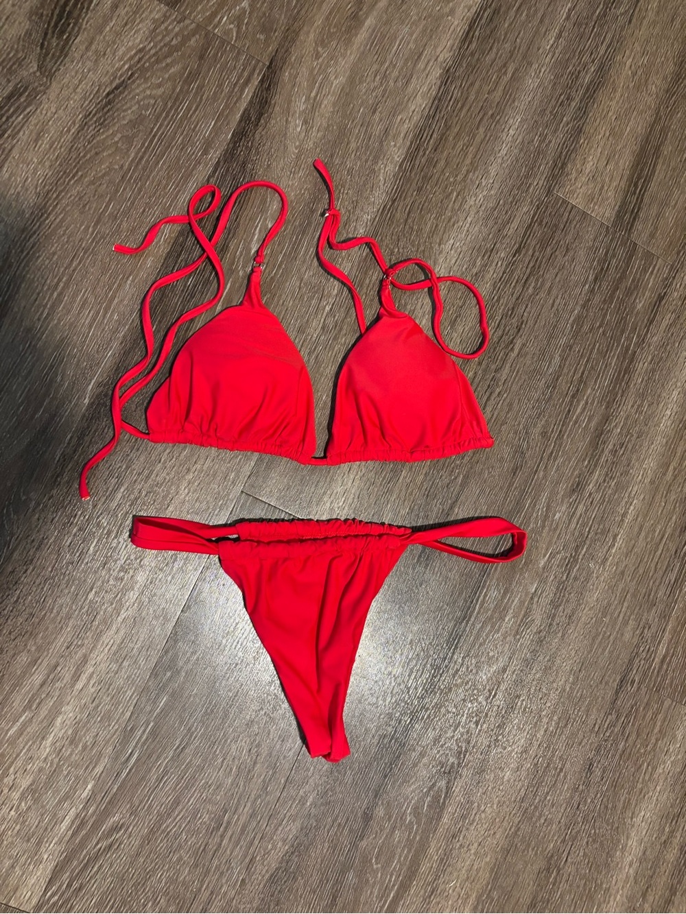 SHEIN Red Triangle String Bikini Set